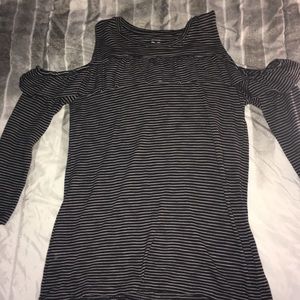 Striped Ruffle Cold Shoulder Top